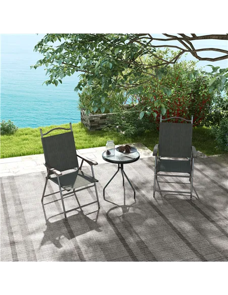 Outsunny Set of Two Folding Garden Chairs, with Fabric Mesh Seats - Dark Brown