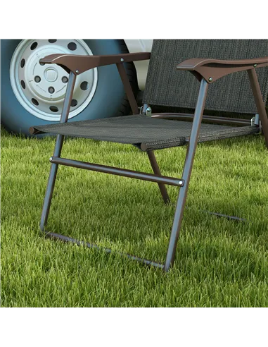 Outsunny Set of Two Folding Garden Chairs, with Fabric Mesh Seats - Dark Brown