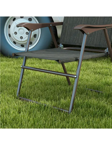 Outsunny Set of Two Folding Garden Chairs, with Fabric Mesh Seats - Dark Brown