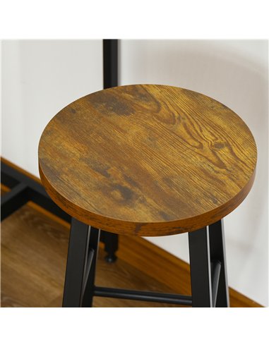 HOMCOM Industrial Bar Table Set for 2, 3 Pieces Pub Table and Bar Stools with Storage Shelf for Kitchen