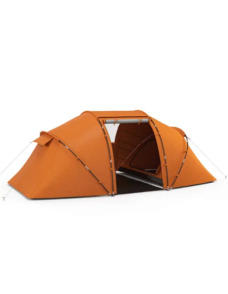 Outsunny 4-6 Man Camping Tent with Living Area and 2 Bedrooms, Hiking Sun Shelter, UV Protection Tunnel Tent, Orange