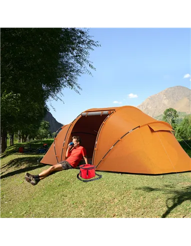 Outsunny 4-6 Man Camping Tent with Living Area and 2 Bedrooms, Hiking Sun Shelter, UV Protection Tunnel Tent, Orange