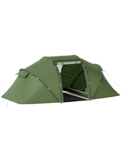 Outsunny 4-6 Man Camping Tent with Living Area and 2 Bedrooms, Hiking Sun Shelter, UV Protection Tunnel Tent, Dark Green