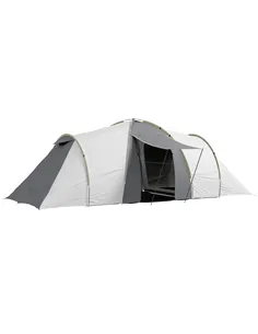 Outsunny Four-Man Tunnel Tent, with Two Bedrooms and Living Room - Grey/Yellow