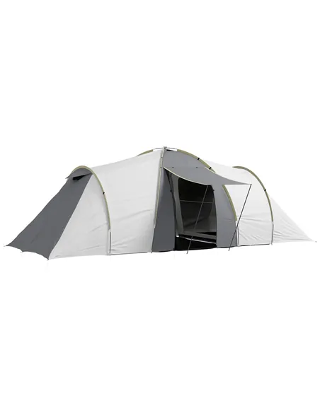 Outsunny Four-Man Tunnel Tent, with Two Bedrooms and Living Room - Grey/Yellow