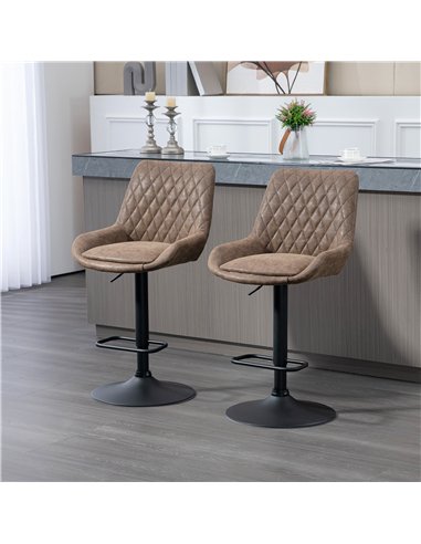 HOMCOM Set of Two Faux Leather Retro Bar Stools - Brown