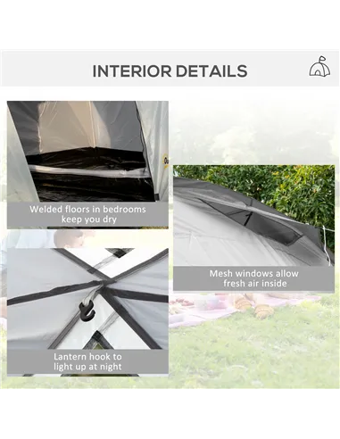 Outsunny Four-Man Tunnel Tent, with Two Bedrooms and Living Room - Grey/Yellow