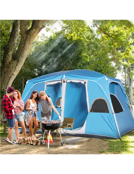 Outsunny 4-8 Person Camping Tent Family Tent with 2 Room, Mesh Windows, Easy Set Up for Backpacking, Hiking, Outdoor, Blue