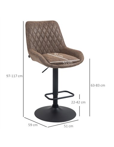 HOMCOM Set of Two Faux Leather Retro Bar Stools - Brown