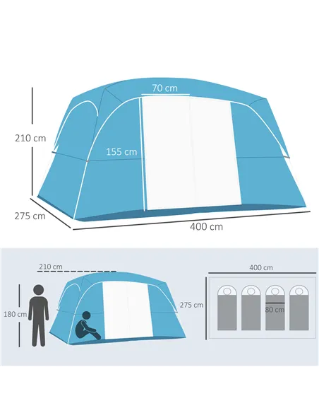 Outsunny 4-8 Person Camping Tent Family Tent with 2 Room, Mesh Windows, Easy Set Up for Backpacking, Hiking, Outdoor, Blue