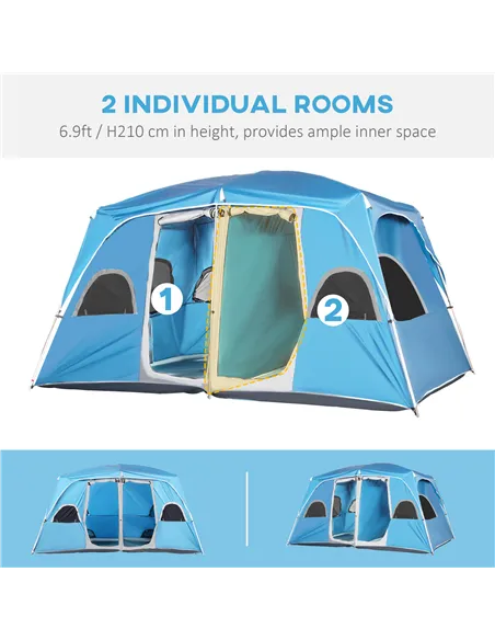 Outsunny 4-8 Person Camping Tent Family Tent with 2 Room, Mesh Windows, Easy Set Up for Backpacking, Hiking, Outdoor, Blue