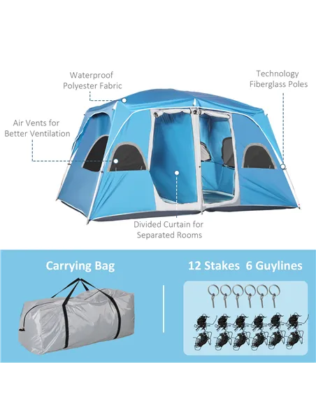 Outsunny 4-8 Person Camping Tent Family Tent with 2 Room, Mesh Windows, Easy Set Up for Backpacking, Hiking, Outdoor, Blue