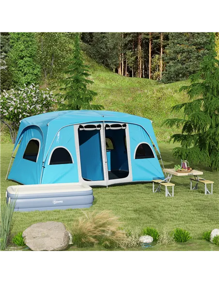Outsunny 4-8 Person Camping Tent Family Tent with 2 Room, Mesh Windows, Easy Set Up for Backpacking, Hiking, Outdoor, Blue