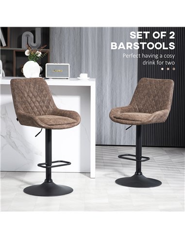 HOMCOM Set of Two Faux Leather Retro Bar Stools - Brown