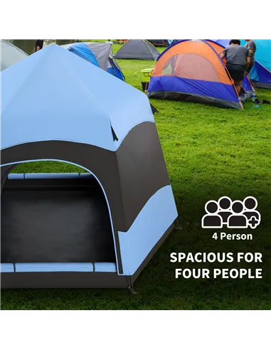 Outsunny Six Man Hexagon Camping Tent with Hang Hook and Carry Bag - Blue and Black