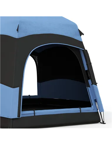 Outsunny Six Man Hexagon Camping Tent with Hang Hook and Carry Bag - Blue and Black