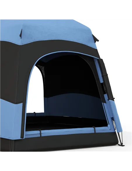 Outsunny Six Man Hexagon Camping Tent with Hang Hook and Carry Bag - Blue and Black