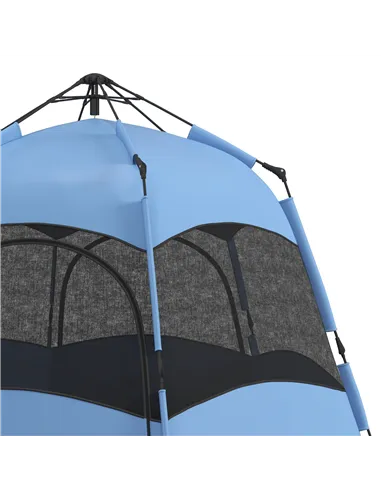 Outsunny Six Man Hexagon Camping Tent with Hang Hook and Carry Bag - Blue and Black