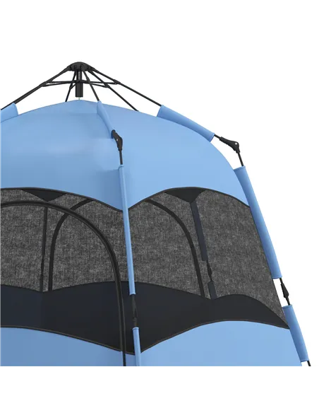 Outsunny Six Man Hexagon Camping Tent with Hang Hook and Carry Bag - Blue and Black