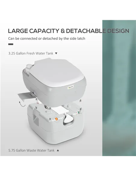 Outsunny Portable Toilet for Adults, 22L Camping Toilet with Seat, Lid and Anti-Leak Handle Pump, Outdoor Travel Toilet with Det