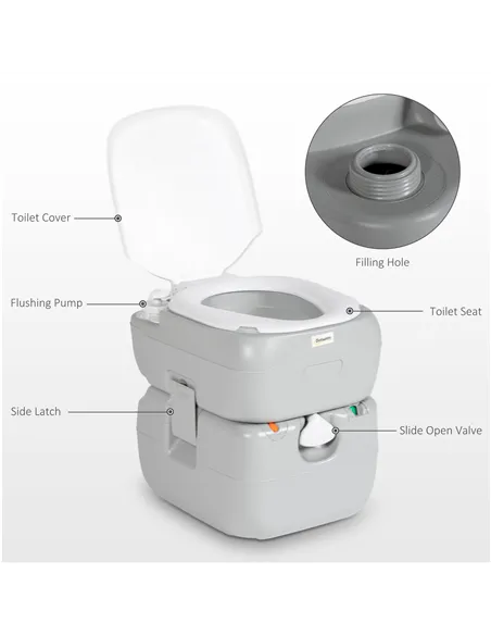 Outsunny Portable Toilet for Adults, 22L Camping Toilet with Seat, Lid and Anti-Leak Handle Pump, Outdoor Travel Toilet with Det