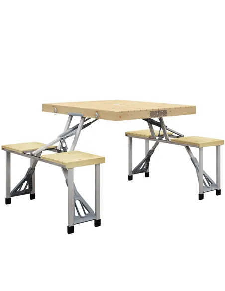 Outsunny Aluminium Frame Folding Picnic Table, Portable Camping Table and Chairs Set with Umbrella Hole