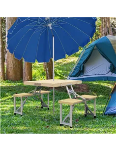 Outsunny Aluminium Frame Folding Picnic Table, Portable Camping Table and Chairs Set with Umbrella Hole 2