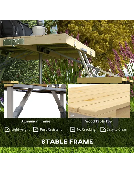 Outsunny Aluminium Frame Folding Picnic Table, Portable Camping Table and Chairs Set with Umbrella Hole