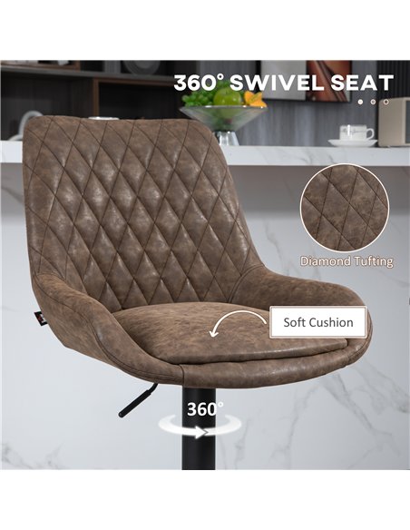 HOMCOM Set of Two Faux Leather Retro Bar Stools - Brown