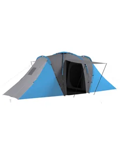 Outsunny Large Camping Tent Tunnel Tent with 2 Bedroom and Living Area, 2000mm Waterproof, Portable with Bag for 4-6 Man, Blue