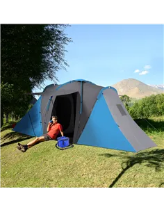 Outsunny Large Camping Tent Tunnel Tent with 2 Bedroom and Living Area, 2000mm Waterproof, Portable with Bag for 4-6 Man, Blue 2