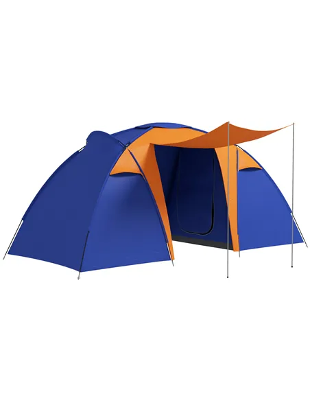 Outsunny Camping Tent with 2 Bedroom, Living Area and Porch, 4-6 Man Large Tunnel Tent, 2000mm Waterproof, Portable with Bag