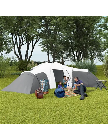 Outsunny 6-9 Man Tent with Bedrooms and Living Room, Accessories Included, Dark Grey