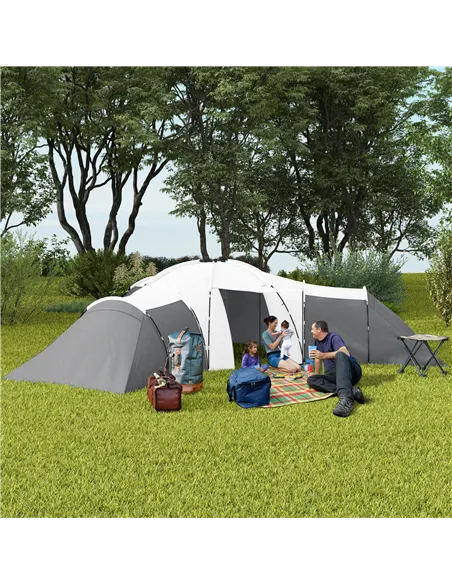 Outsunny 6-9 Man Tent with Bedrooms and Living Room, Accessories Included, Dark Grey