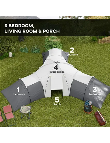 Outsunny 6-9 Man Tent with Bedrooms and Living Room, Accessories Included, Dark Grey