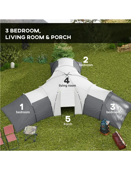 Outsunny 6-9 Man Tent with Bedrooms and Living Room, Accessories Included, Dark Grey