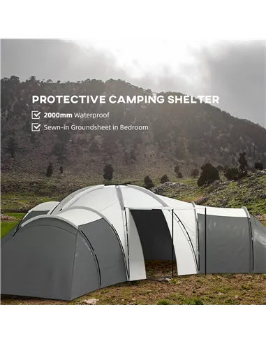 Outsunny 6-9 Man Tent with Bedrooms and Living Room, Accessories Included, Dark Grey