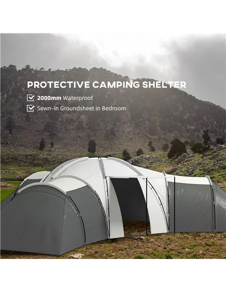 Outsunny 6-9 Man Tent with Bedrooms and Living Room, Accessories Included, Dark Grey