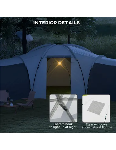 Outsunny 6-9 Man Tent with Bedrooms and Living Room, Accessories Included, Dark Grey