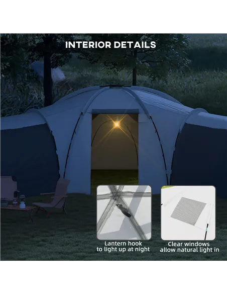 Outsunny 6-9 Man Tent with Bedrooms and Living Room, Accessories Included, Dark Grey