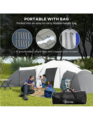 Outsunny 6-9 Man Tent with Bedrooms and Living Room, Accessories Included, Dark Grey