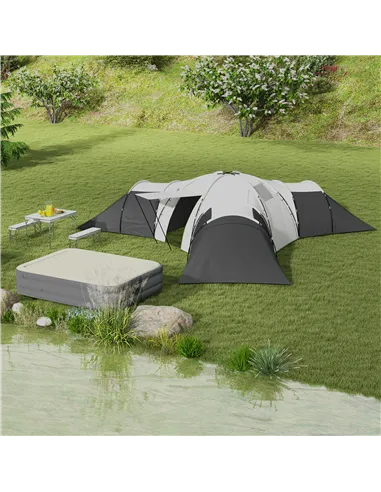 Outsunny 6-9 Man Tent with Bedrooms and Living Room, Accessories Included, Dark Grey