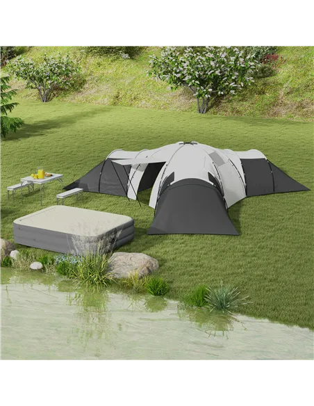 Outsunny 6-9 Man Tent with Bedrooms and Living Room, Accessories Included, Dark Grey