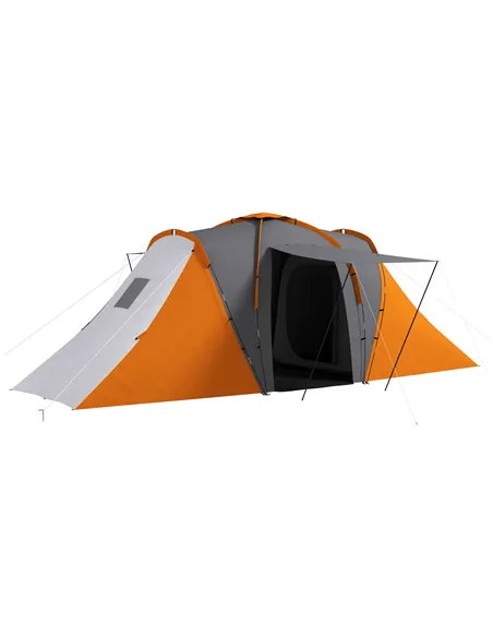 Outsunny Large Camping Tent Tunnel Tent with 2 Bedroom and Living Area, 2000mm Waterproof, Portable with Bag for 4-6 Man, Orange