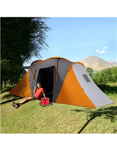 Outsunny Large Camping Tent Tunnel Tent with 2 Bedroom and Living Area, 2000mm Waterproof, Portable with Bag for 4-6 Man, Orange 2