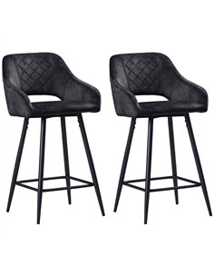 HOMCOM Set of Two Velvet-Feel Bar Stools - Grey