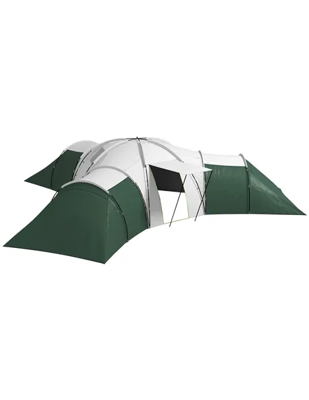 Outsunny 6-9 Man Tent with Bedrooms and Living Room, Accessories Included, Green