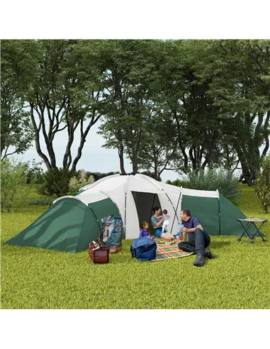 Outsunny 6-9 Man Tent with Bedrooms and Living Room, Accessories Included, Green