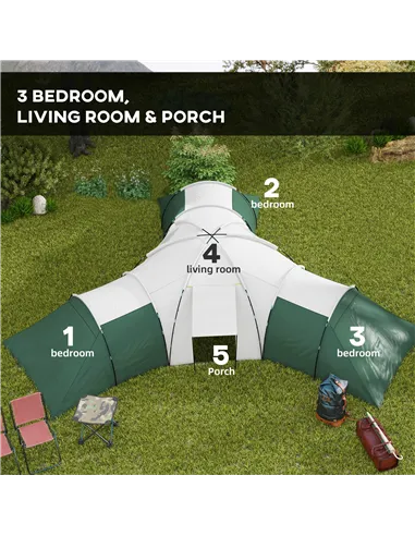 Outsunny 6-9 Man Tent with Bedrooms and Living Room, Accessories Included, Green