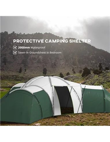 Outsunny 6-9 Man Tent with Bedrooms and Living Room, Accessories Included, Green